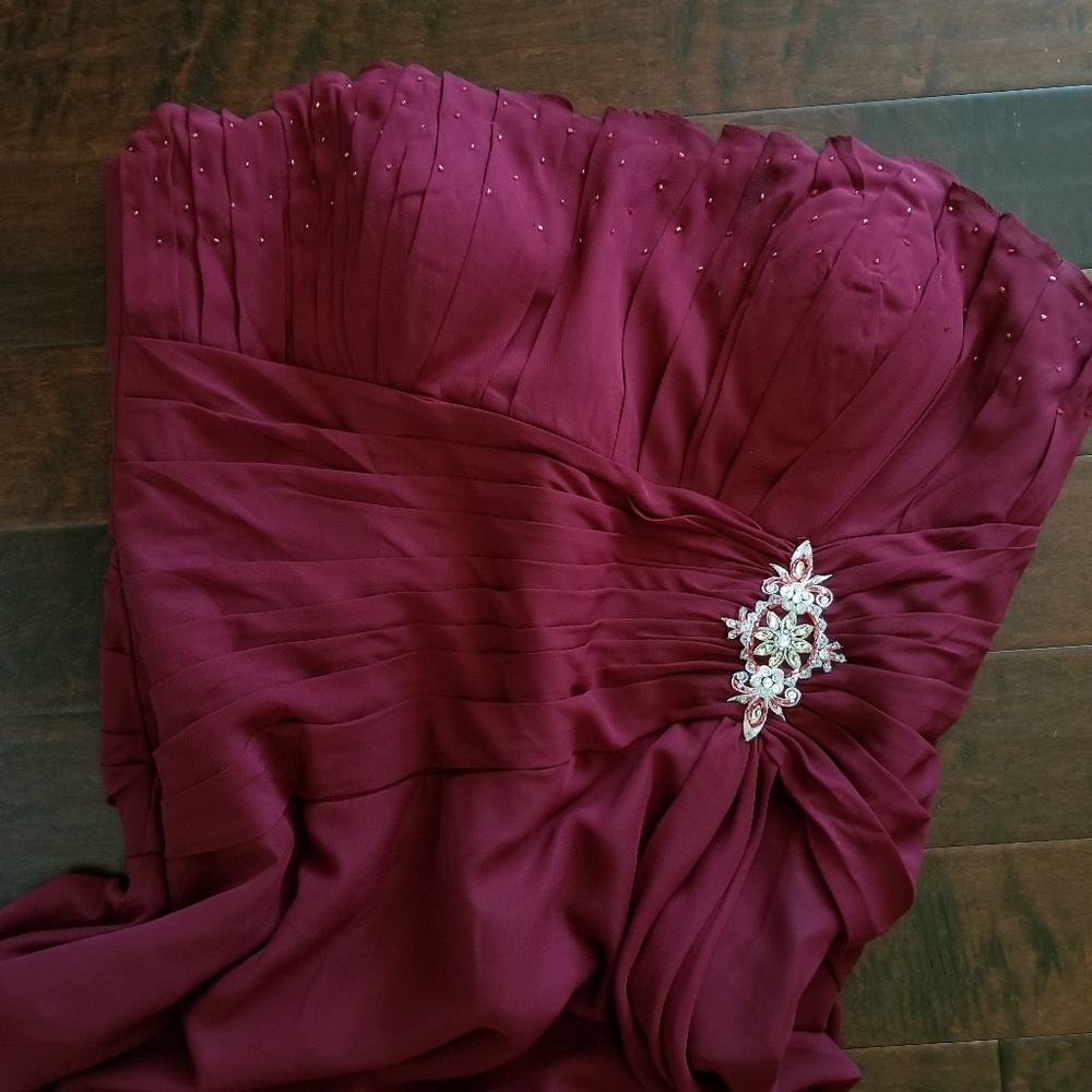 May Queen Strapless Burgundy Formal Dress